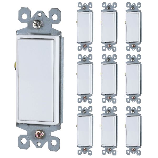 Faith Single-Pole Decorator Rocker Light Switch, 15A 120/277V, White, PK 10 SSK1-WH-10